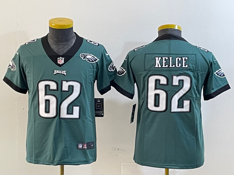Youth 2025 Philadelphia Eagles 62 Kelce green Nike NFL jersey style 93